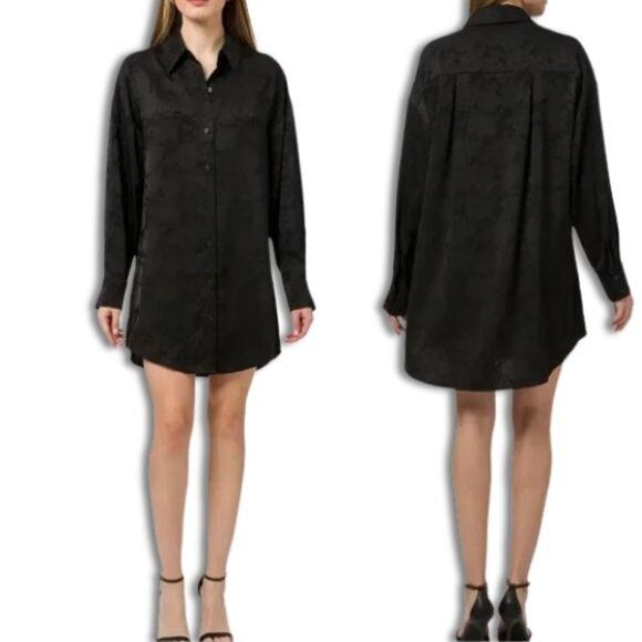 WAYF Shirt Dress Above Knee Length Button Down Closure Long Sleeve Black S NWT - Picture 1 of 9